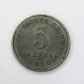 1920 German Empire 5 Pfennig - `J` with cracked die through shield