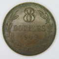 1949 Guernsey 8 Doubles - XF with cracked die