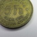 1947 Belgium Congo 5 Franc - aXF but bad strike on `Congo`