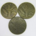 Italy 1941, 1942 and 1943 10 Cent pieces - XF+ - sold as a lot