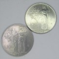 1956 and 1957 Italy 100 Lire coins - XF+ - sold as a lot