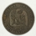 1854 France 10 Centimes `B` mintmark