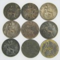 Lot of 8 Great Britain Victorian Farthings - some excellent