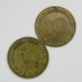 1949 German 10 pfennig coins with mintmarks D, F, G, J - sold as a lot