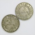 Lot of 6 British West Africa Three Pence coins - 1938, 1939, 1943, 1945, 1946, 1947