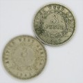 Lot of 6 British West Africa Three Pence coins - 1938, 1939, 1943, 1945, 1946, 1947