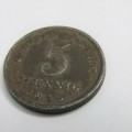 1916 German Empire 5 Pfennig with `G` mintmark - cracked die through shield