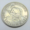 1934 New Zealand Shilling - can see all the diamonds on the crown - XF