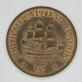 1941 SA Union Half Penny - AU with variety crack and mark on face