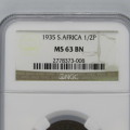 1935 SA Union 1/2d half penny graded MS 63 BN by NGC
