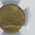 South Africa mint error 1990 ( to 1995 ) 50 cent with double reverse die breaks graded mint error MS