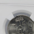 1966 South Africa 50c error coin with curved clip graded mint error MS 63 by NGC