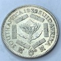1932 SA Union 6d sixpence - Cracked die marks obverse - VF+/XF