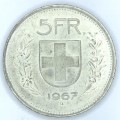 1967 Switzerland 5 Francs - SCARCE variety xxxxx dominus providebit (b) B- UNC