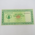 Zimbabwe $100000 - Bearer cheque 1 October 2005 uncirculated - Dirty corner ZW 61