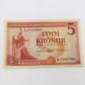 Iceland Sedlabankinn 5 Fimm Kronar - 21 Juni 1957