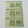 Zimbabwe $ 500 000 - Harare 2008 uncirculated - Lot of 3 with numbers AA, AB and AC ZW 112
