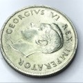 1942 SAU Silver Two Shilling - with cracked die through neck