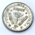 1934 SA Union Threepence tickey - No stop after date - EF