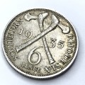 1935 Southern Rhodesia sixpence - XF+