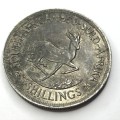 1950 SA Union 5 Shilling Silver toned crown - Cracked die mark - Second A of Africa