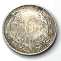 1896 ZAR Kruger sixpence - XF with Scraper marks