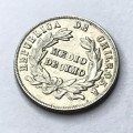 1892 Chile medio 1/2 Decimo - Uncirculated Reverse struck through and overstrike