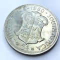1960 SA Union Silver 5 Shilling - Cracked die A of Afrika