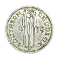 1939 Rhodesia three pence - XF