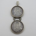 Silver pendant with pair of 1893 ZAR Paul Kruger 6d sixpence coins