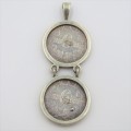 Silver pendant with pair of 1893 ZAR Paul Kruger 6d sixpence coins