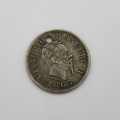 1863 Italy silver 50 Centesimi - Excellent but holed