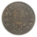 1908 German East Africa Five Heller - XF - Cracked die version (Top left of 5)