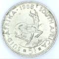 1958 SA Union Crown with die crack from tail of Springbok through 1st A of Africa