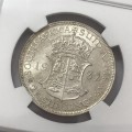 1932 SA Union 2 shilling half crown graded AU 58 by NGC