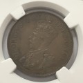 1930 SA Union one penny graded AU 58 BN by NGC