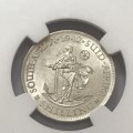 1942 SA Union shilling NGC graded AU 58 - Cracked die through neck variety