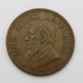 1894 ZAR Paul Kruger penny 1d - Gash on cheek