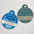 Lot of 3 dog licenses no. 2000, 4000 and 5000 - Knysna, OM and Langkloof