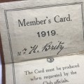 Members card 1919 for the Rambler`s Club - issued to H. Britz