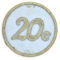 20c OK light blue plastic token