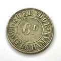 1867 Daniel and Hyman Goedvoor 6d token Bloemfontein Oranje Vrystaat