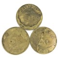 Lot of 3 Bell Fruit 5P Tokens