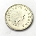 1953 SA Union 3d uncirculated cracked die flaw through R of Afrika
