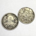 1896 and 1897 ZAR Kruger Sixpence - well used