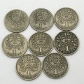 Lot of 8 Portugal 1 Escudo coins - 1927, 1928, 1940, 1946, 1951, 1957, 1958 and 1959