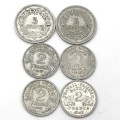 Lot of 6 France aluminum coins dated between 1941 and 1949