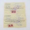 Pair of 1955 vintage cheques / Promissory notes Barberspan and Delareyville Cooperation stores