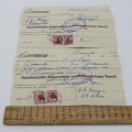 Pair of 1955 vintage cheques / Promissory notes Barberspan and Delareyville Cooperation stores