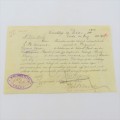 Promissory note 1903 for the amount of 212 Pounds by Louis Botha Wessels